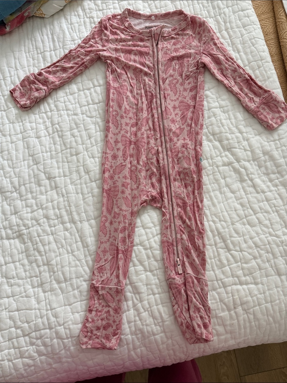 Posh Peanut Dusty Pink Paisley Footed One-Piece Zip Romper